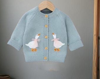 Embroidered Goose Knit Cardigan | Toddler Baby Long Sleeve Sweater