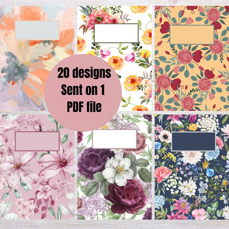Printable Notebook Covers Bundle| 20 Floral Notebook Covers| Journal ...