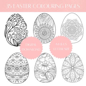 35 Easter colouring pages printable PDF| Easter colouring for Adults and Children| A4 & US letter size| Instant download| Floral colouring