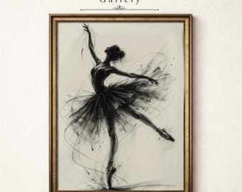 Ballerina sketch: PRINTABLE Digital Download, Modern Minimalist Nursery Decor, Black and White Ballet Print