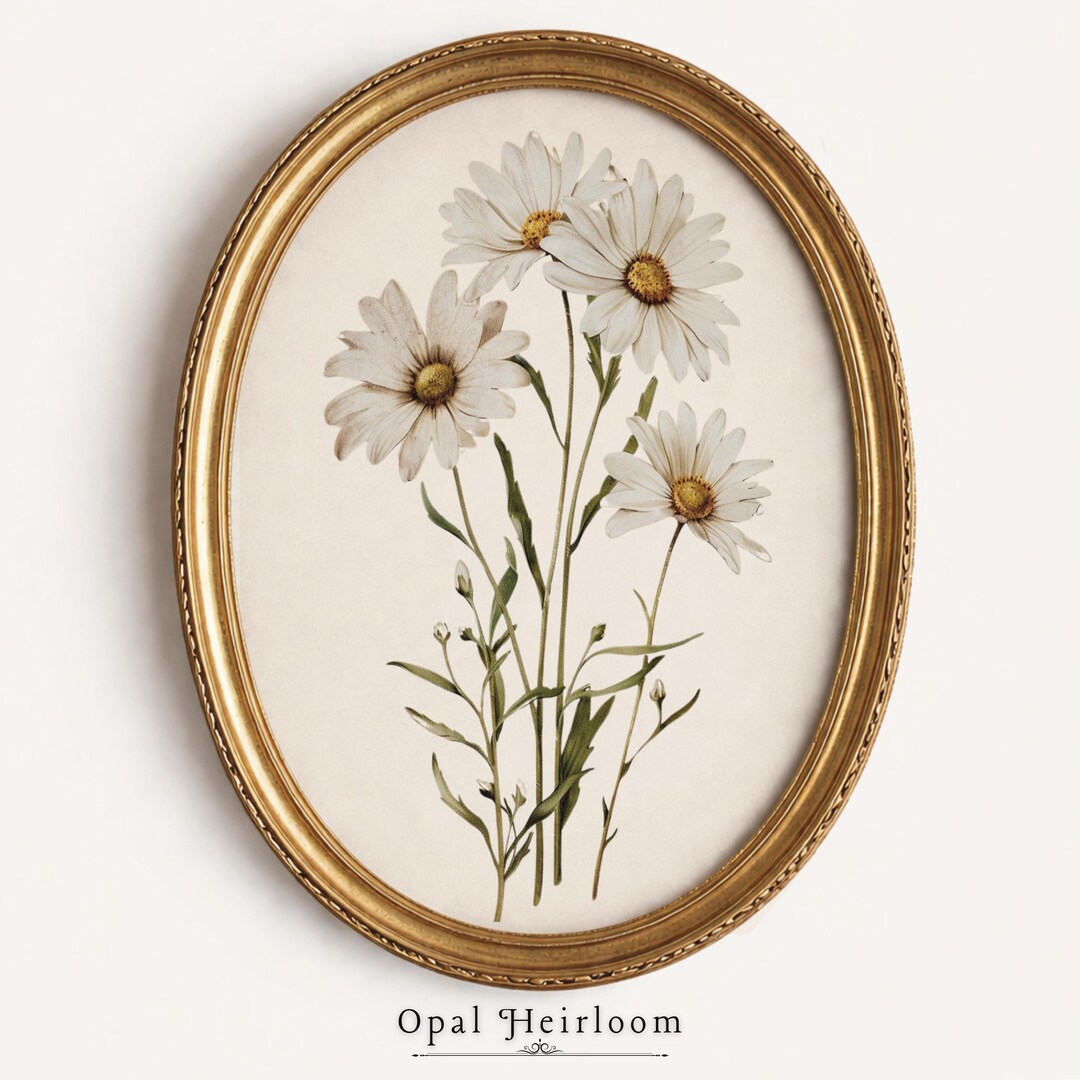 Daisy Wall Art Printable, Vintage Botanical Print Set, Neutral ...