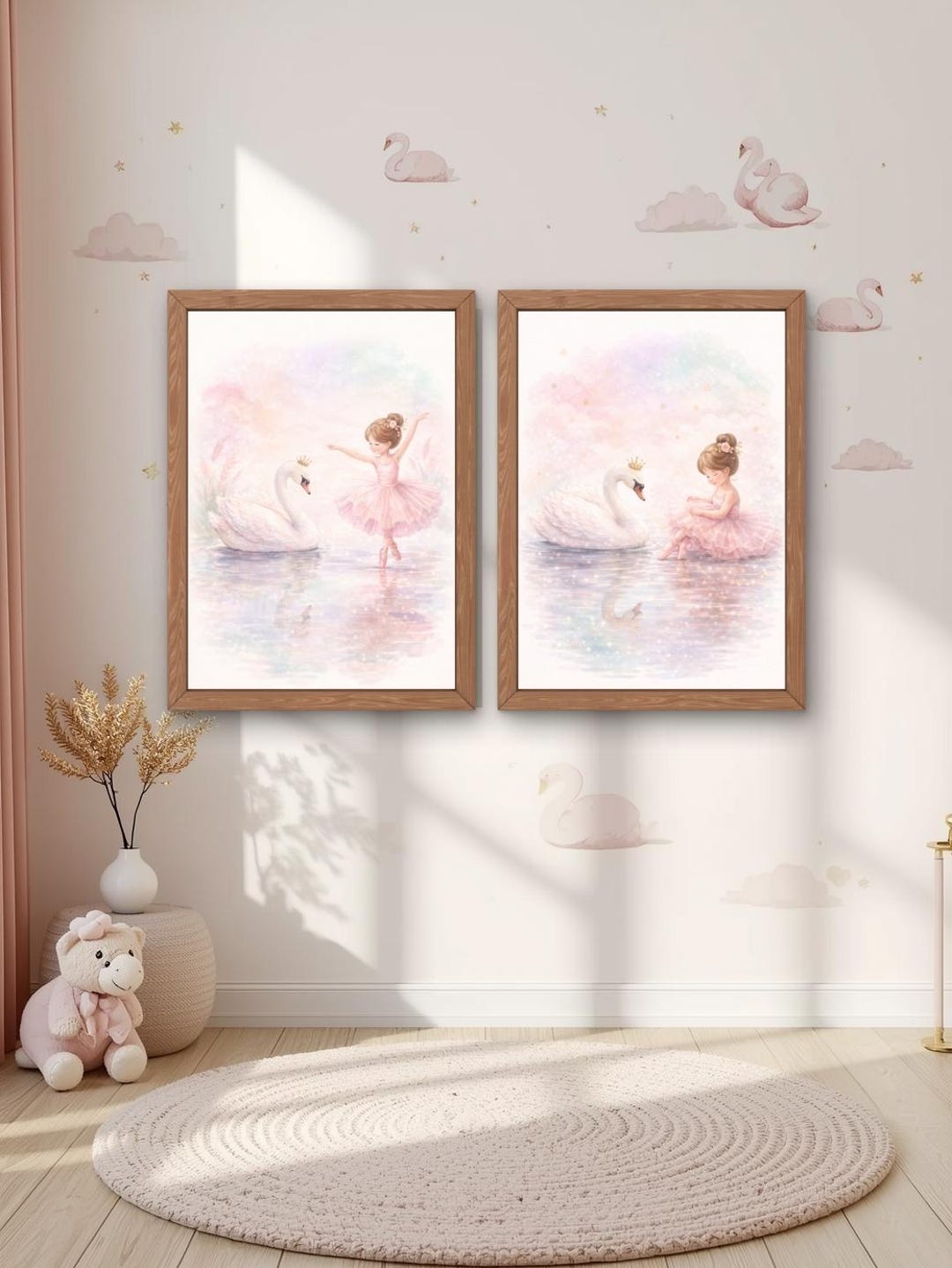 Ballerina and Swan Nursery Wall Art Set, Baby Girl Room Decor ...