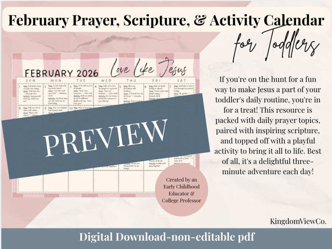 February Devotion February Toddler Prayer Calendar | Christian Devotional, Scripture ...