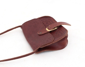 Vintage small Folk leather bag purse 90s