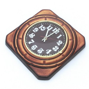 Keramische wandklok jaren 70 Duitse Praxis, bruin gearceerd vintage keukendecor