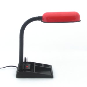 Vintage Red Desk lamp 80s, Red Black Table School lamp, Postmodern design Memphis Milano style, Red Gooseneck Lamp, Office decor for Desk