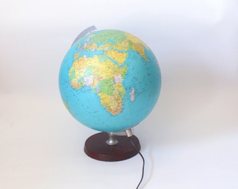 Vintage World Globe JRO Lamp Large 17 inch, Illuminated globe Mid century JRO München 1960s / 1970s