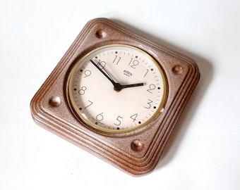 Vintage Wall Clock Ceramic clock in Flamed cream brown color 1970s Germany - EMES quartz