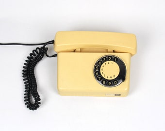 Vintage creamy / vanilla rotary telephone 80s, Dial Desk phone Tulipan RWT, Home and Office Decor, Fathers day gift