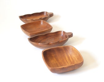 Vintage Teak Wood Bowls, Handmade Philippines, 1980s, Set of 4