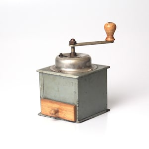 Vintage Retro Metal coffee grinder with wooden drawer