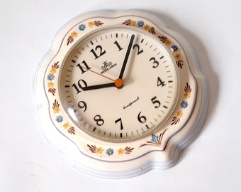 Vintage Meisner-Anker Ceramic Clock 80s, Floral ornament - Unique Decor