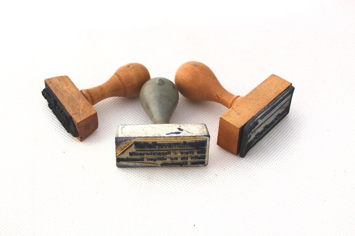 Vintage Office Rubber 3 Stamps Wooden Set of Stampsgerman Etsy