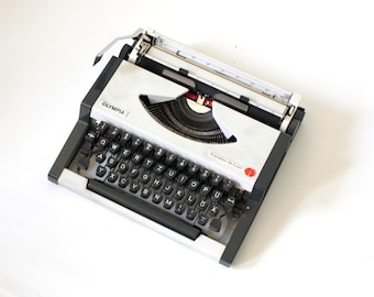 Vintage Typewriter Olympia de Luxe, 70s Black White Manual Portable, Gift for Him, Office Decor, Home Accent