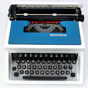 Underwood 315 Handbuch Vintage Schreibmaschine, Blau/Türkis/Weiß Büro Wohnkultur, Arbeitsschreibmaschine, Reiseschreibmaschine 70er