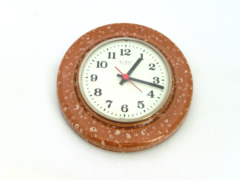 Vintage Wall Clock Ceramic Circle Clock Brown Clock Mottled Etsy