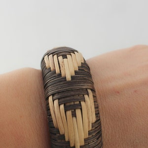 Vintage Straw bracelet 80s made of straw in dark brown color, Handmade Vintage in boho style image 5