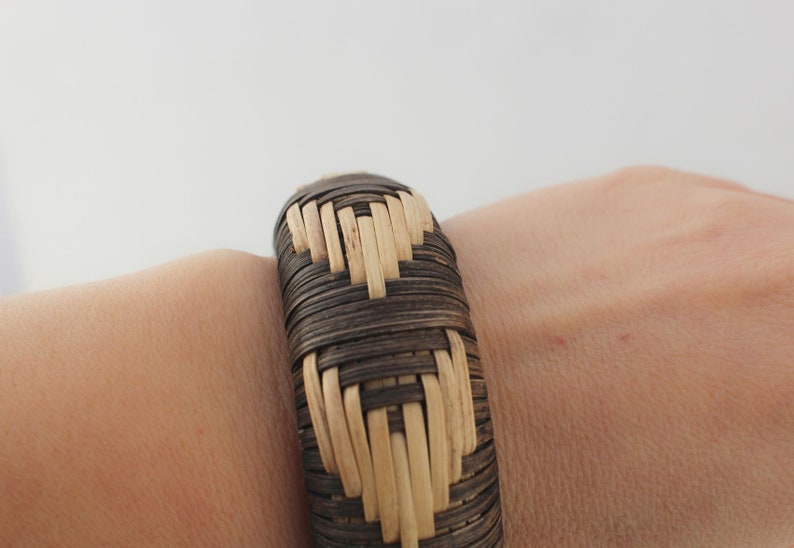 Vintage Straw bracelet 80s made of straw in dark brown color, Handmade Vintage in boho style image 5