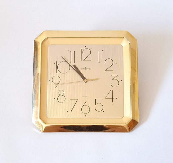 Vintage Gold Wall Clock TEMPIC - Square Plastic Shape From the 90s