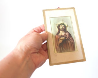 Vintage Handcrafted HolyJesus Picture, 70s  Religious Artwork, Collectible Home Decor, Wall picture  of Jesus