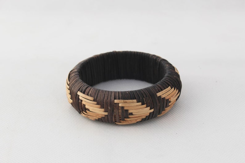 Vintage Straw bracelet 80s made of straw in dark brown color, Handmade Vintage in boho style image 4