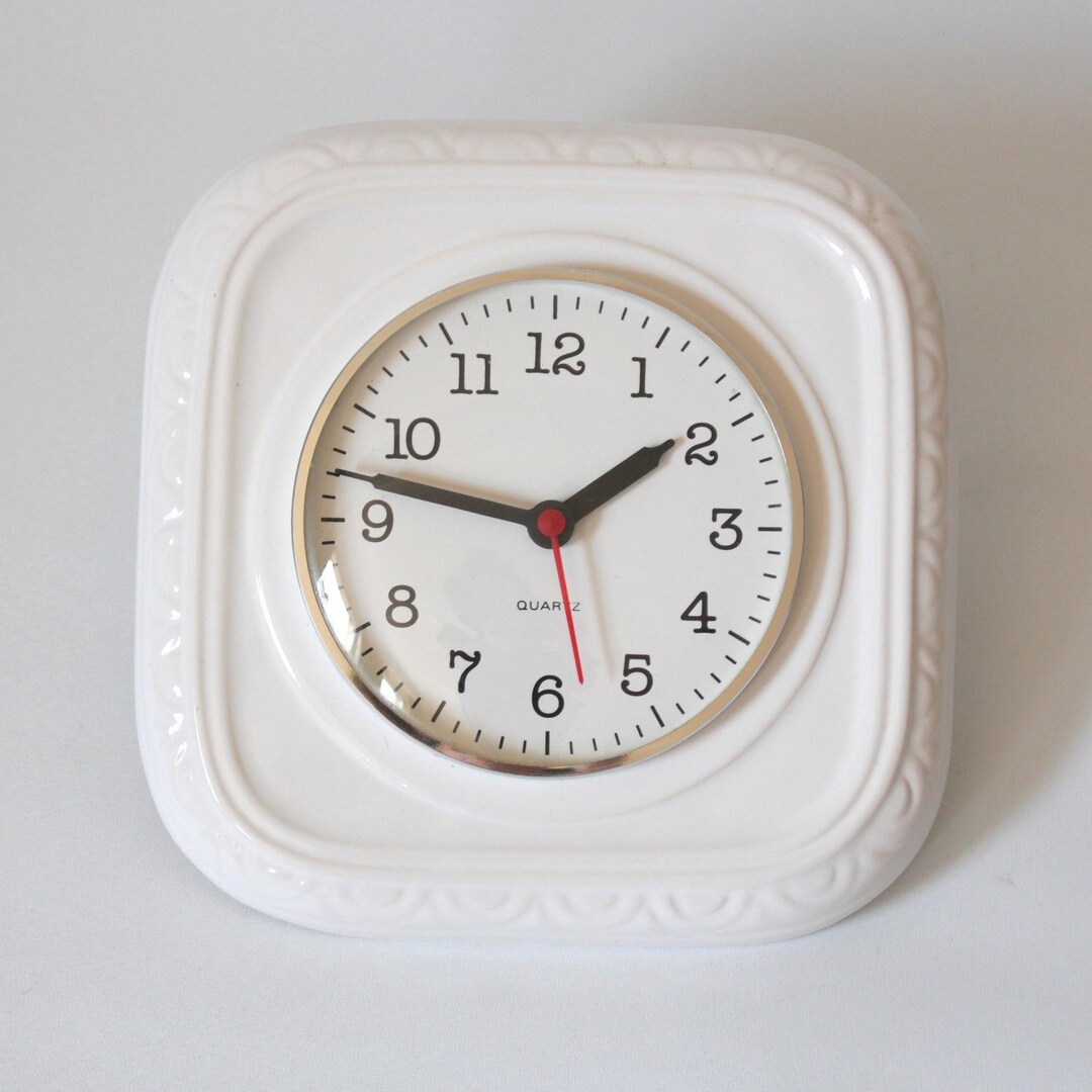 Vintage White Ceramic Square Wall Clock 1970s German Design Etsy Vintage White Ceramic Square Wall Clock 1970s German Design Etsy