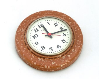 Vintage Wall Clock WEIMAR, Ceramic Circle clock, Brown clock, Mottled clock, From Germany 60s, Spotted clock