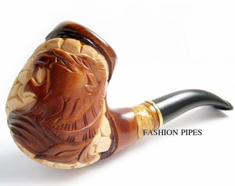 Fashion GIFT SET - Tobacco Pipe & Stand, Smoking Pipe-Pipes Wooden pipe-pipes of Pear Root, Wood Pipe "LION" Handcrafted Pipe