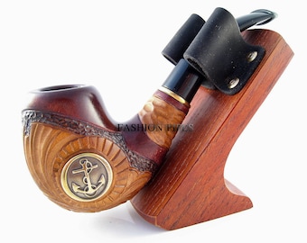 New Gift Set Pipe & Stand, ANCHOR METAL Wood pipe  Tobacco Pipe/Pipes Smoking Pipes. Handcrafted wooden pipe