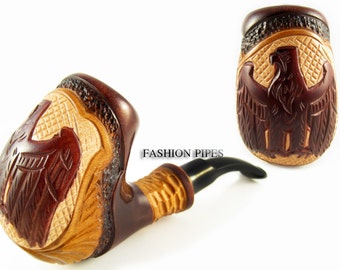 Set Tobacco Smoking Pipe "PHOENIX" Eagle Pear Wood Pipes Wooden Handcrafted Exclusive Design and Pouch GiFt