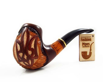 Wooden Tobacco Smoking pipe carved "TRIDENT" Ukranian Carving Handmade. Smoking Tobacco pipe/pipes, Wooden Pipes Pipe for Smokers