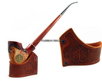 New Genuine Leather Pipe Stand Rack Holder Rest for Tobacco Smoking Pipe, Fits Most Pipes, Handmade.