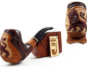 Collection Wooden Pipe "LION" Tobacco Pipe/Pipes Smoking Pipe. Hand Carved Pipes Wood pipe/pipes & FREE GIFT