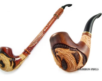 New Tobacco Pipe Set Carved "Dragon" Pipe, Pear Root Wood Exclusive Designed For pipe Smokers + pouch.