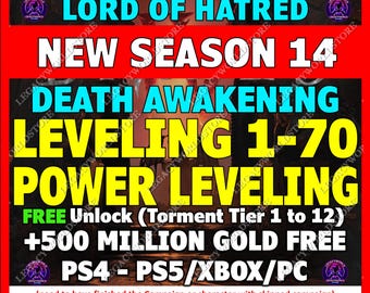 Diablo 4 Temporada 14 Subida de nivel rápida 1-70 / Mejora rápida / Nueva temporada DESPERTANDO A LA MUERTE