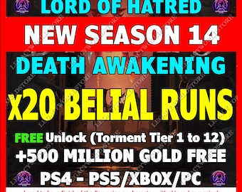 DIABLO 4 Temporada 14 / 20 partidas Belial / Impulso rápido / Nueva temporada DESPIERTO DE LA MUERTE
