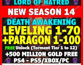 Diablo 4 Temporada 14 Subida de nivel rápida 1-70 + 1-100 Nivel de leyenda / Impulso rápido / Nueva temporada DESPERTANDO A LA MUERTE