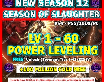 Diablo 4 Temporada 12: Subida de nivel rápida del 1 al 60 (PC/PS/Xbox)