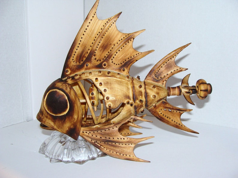 Hand carved mechanical fish with moving jaw when propeller Etsy