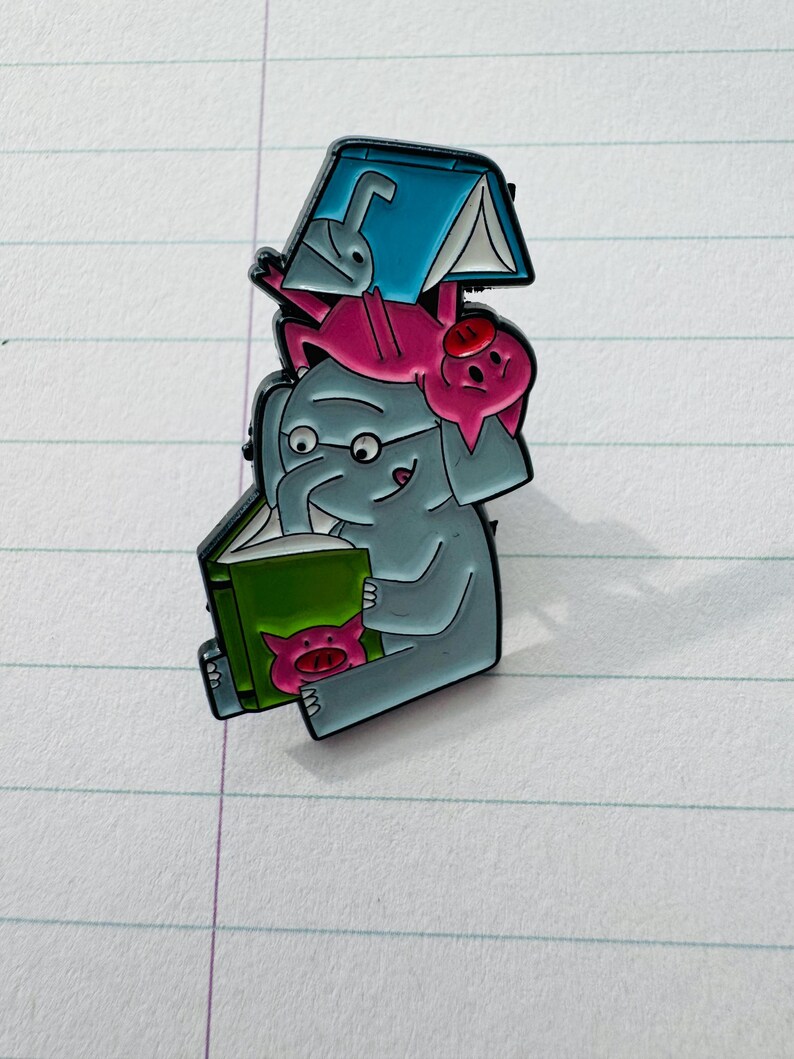 Library Assistant Pin Elephant and Piggie Enamel Pin, Backpack Pins, Badge Brooch, Bookish ...