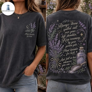 Lavender Witchy T-Shirt for Women, Plant Lavender for Luck Tee, Herbal Witchcraft Shirt, Mystical Garden Top, Gift for Her image 1