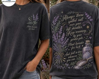 Lavender Witchy T-Shirt for Women, Plant Lavender for Luck Tee, Herbal Witchcraft Shirt, Mystical Garden Top, Gift for Her