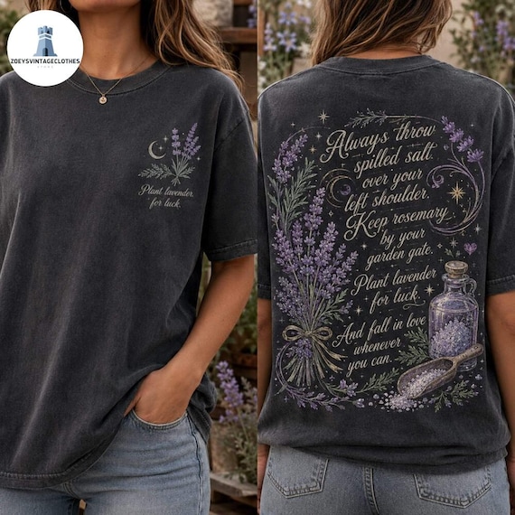 Lavender Witchy T-Shirt for Women, Plant Lavender for Luck Tee, Herbal Witchcraft Shirt, Mystical Garden Top, Gift for Her