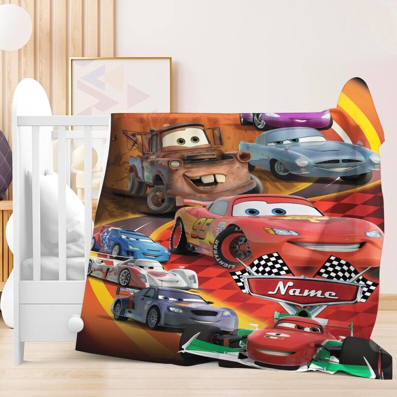 Personalized Disneyland Cars Characters Fleece Blanket, Lightning McQueen Tow Mater Blanket, Disneycars Blanket, Birthday Boy Girl Gift image 2