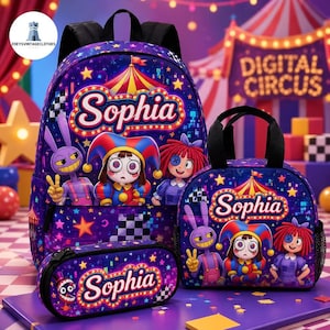 Personalized The Amazing Digital Circus Backpack Set, TADC Jax Pomni Lunch Bag Pencil Case, Cartoon Gift for Boys Girls, 1st day of school