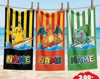 Toalla de playa personalizada de Pikachu, toalla de Pikachu a medida, regalo para amigos y amantes, toalla de playa de videojuegos, regalo de verano para niños y niñas en su cumpleaños