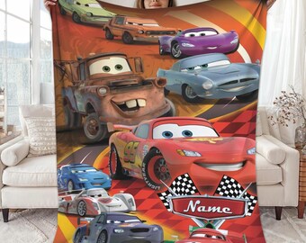 Manta polar personalizada de personajes de Disneyland Cars, manta de Rayo McQueen y Tow Mater, manta de Disneycars, regalo de cumpleaños para niño o niña