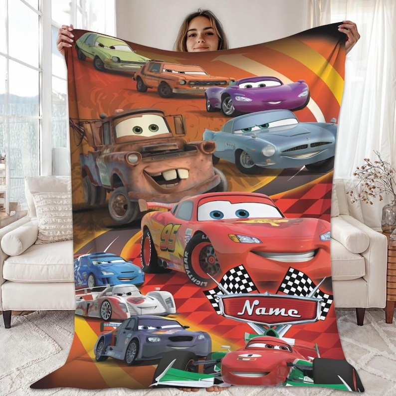 Personalized Disneyland Cars Characters Fleece Blanket, Lightning McQueen Tow Mater Blanket, Disneycars Blanket, Birthday Boy Girl Gift image 1