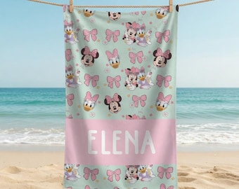 Personalized Disneyland Girl Beach Towel, Minnie Daisy Beach Towel, Disneyland Besties Matching Towel, Disneytrip Luxury Towel