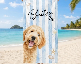 Custom Pet Beach Towel With Pet Photo, Personalized Dog Name Beach Towel, Custom Vacation Pool Towel Gift For Her, Custom Pet Keepsake